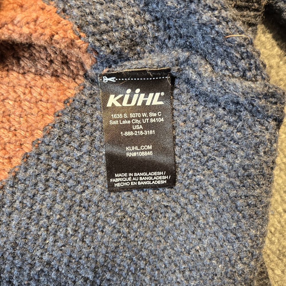 KÜHL Colorblock Boat Neck‎ Knit Sweater Cream Orange Blue Size Small Cotton Wool - Picture 11 of 13